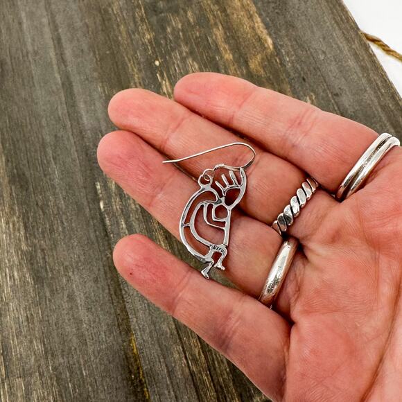 925 Sterling Silver Kokopelli Earrings 1.5" Southwestern Dangle French Wire 3.1g - Picture 7 of 9